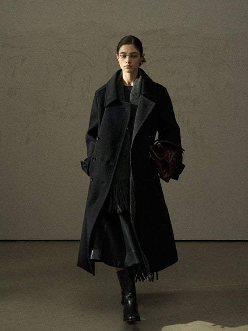 Still Long Double-Breasted Wool Coat